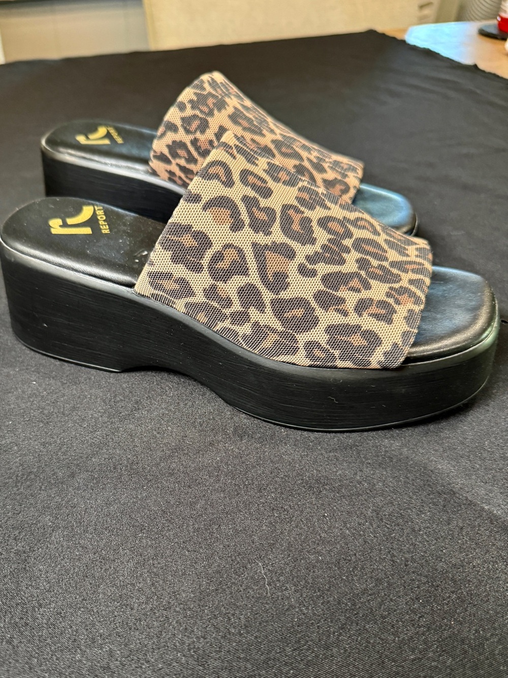 Report Leopard Print Platform Slides - Black Platform